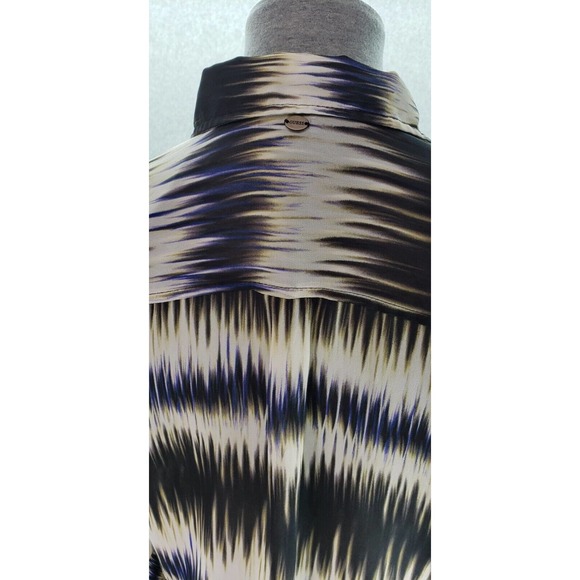 Guess Los Angeles Button Up Top Sheer Womens Size L Black Multi Abstract Print - Picture 5 of 9